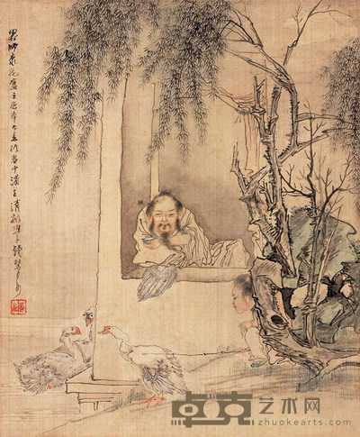 钱慧安 羲之爱鹅图 立轴 31×25.2cm